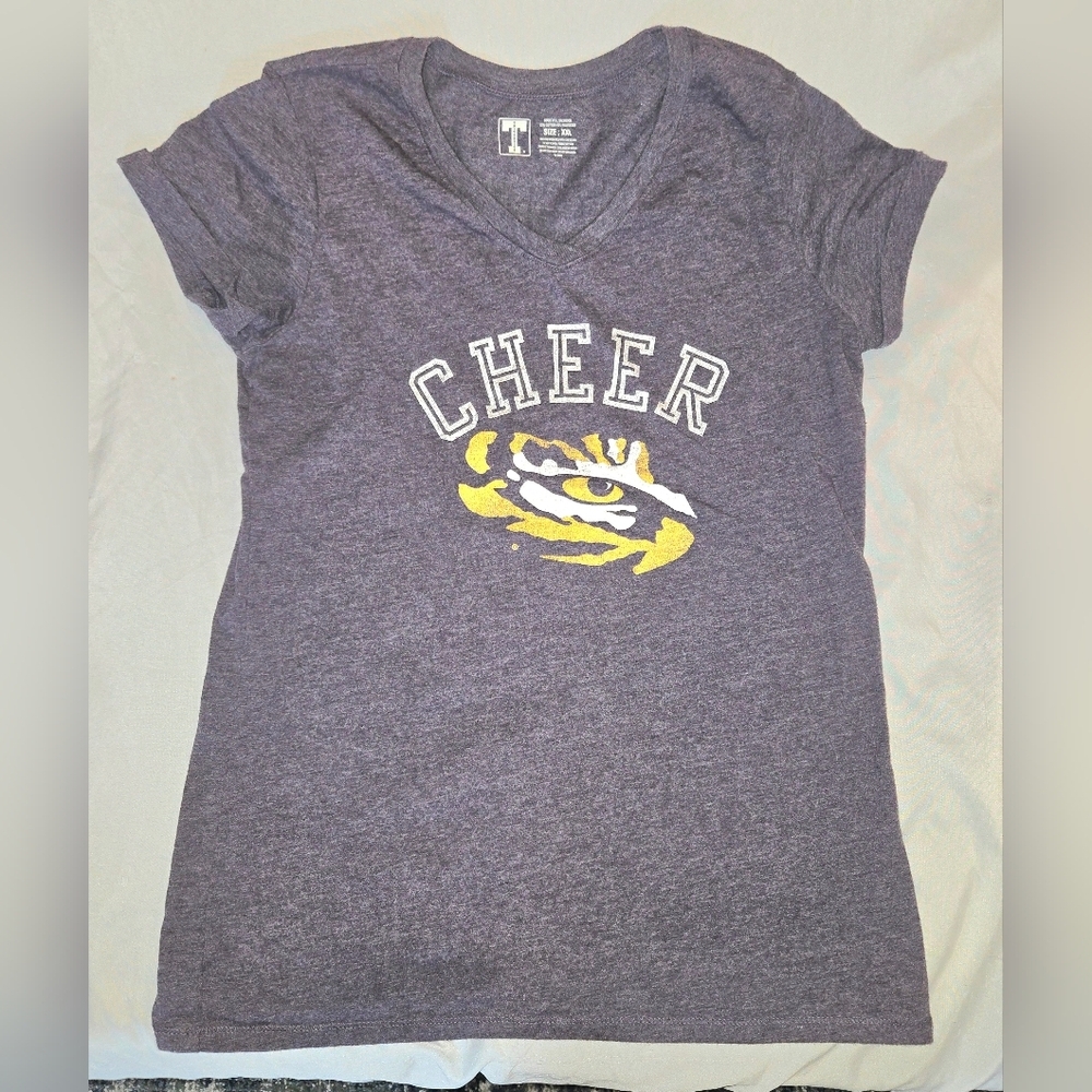 LSU Tigers Purple Cheer V-neck Graphic Tee Girls XXL